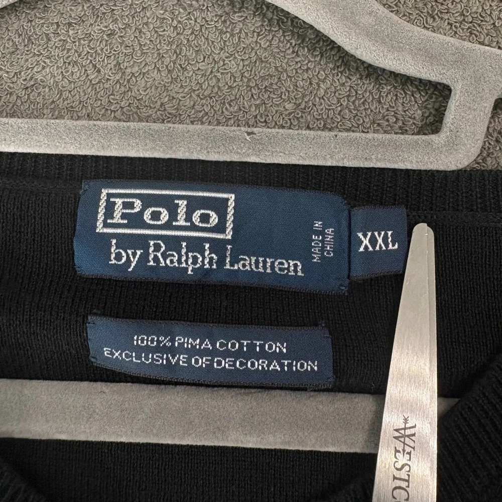 Polo Ralph Lauren Sweater Men XXL Black V-Neck Pullover Pima Cotton Pony Logo